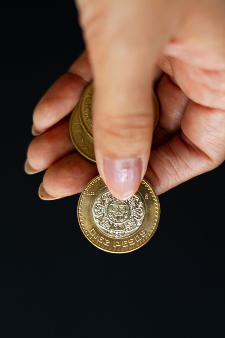 Foto gratuito monete della holding della mano di vista superiore