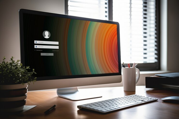 Foto gratuito monitor moderno sul tavolo elegante
