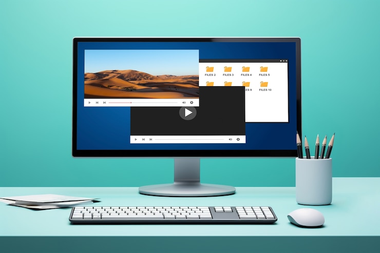 Foto gratuito monitor moderno sul tavolo elegante