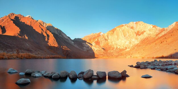 Montagna della neve e lago Convict con riflessi nel panorama dello Yosemite.