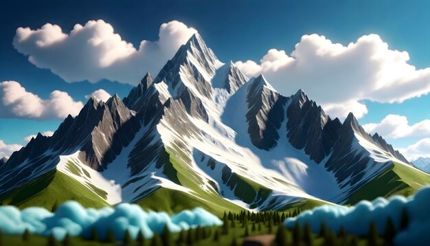 Montagna realistica con vegetazione in un paesaggio naturale