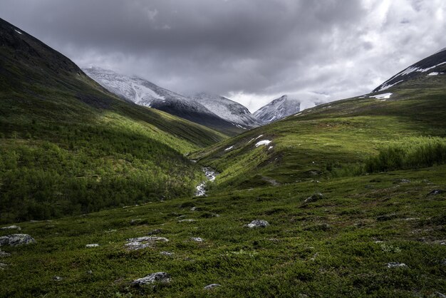 Montagne verdi in una giornata nuvolosa