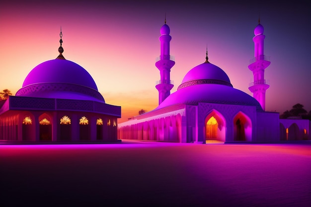 Moschea viola Ramadan con un bagliore rosa
