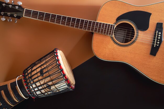 Musica di sottofondo piatto con chitarra acustica e batteria