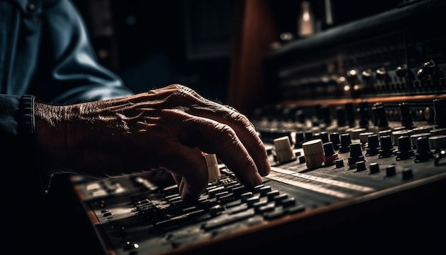 Musicista esperto che mixa suoni con apparecchiature elettriche generate dall'intelligenza artificiale