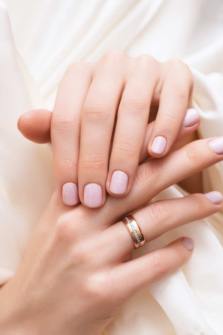 Foto gratuito nail design rosa. mani femminili con manicure glitter.