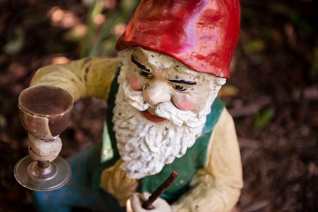 Nano da giardino con buffo cappello all'aperto