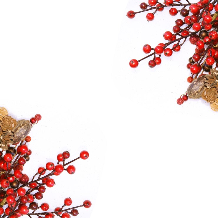 Foto gratuito natale sfondo con frutti di bosco come decorazioni d&#39;angolo