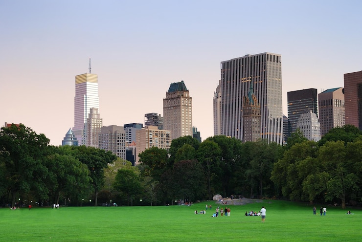 Foto gratuito new york city central park al panorama al tramonto
