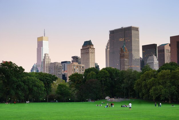 New York City Central Park al panorama al tramonto