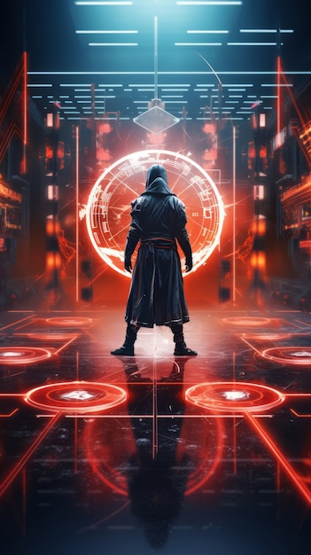 Ninja a tiro completo che indossa attrezzatura