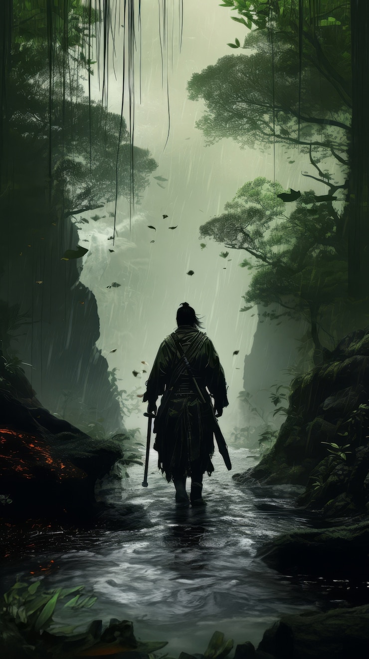 Foto gratuito ninja a tiro completo che indossa attrezzatura