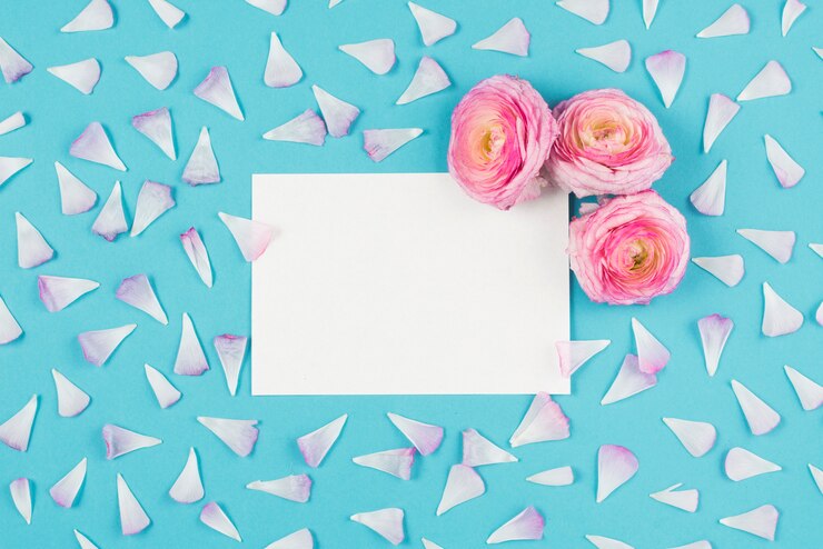Foto gratuito nota vuota con fiori e petali intorno