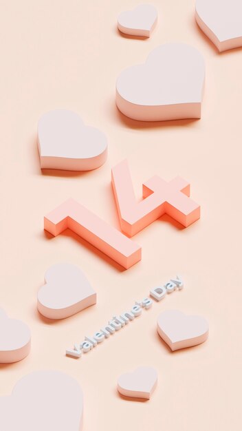 Numero 14 per san valentino con cuori 3d
