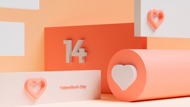 Numero 14 per san valentino con cuori 3d