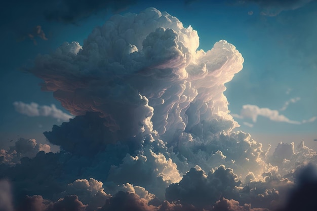 Nuvole bianche drammatiche e cielo blu dalla vista della finestra dell'aeroplano Sfondo colorato tramonto Cloudscape