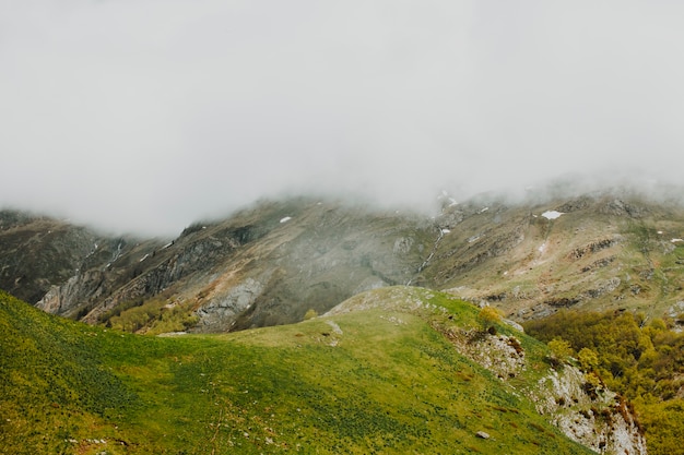 Nuvoloso paesaggio roccioso con vegetazione