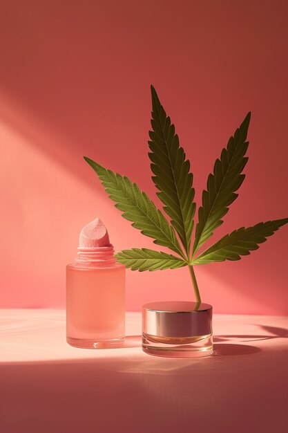 Oggetto cosmetico con foglie di marijuana