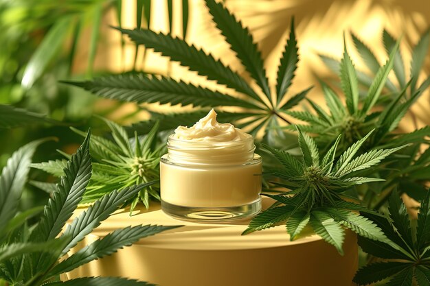 Oggetto cosmetico con foglie di marijuana