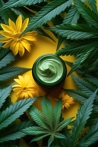 Oggetto cosmetico con foglie di marijuana