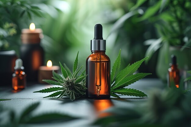 Oggetto cosmetico con foglie di marijuana