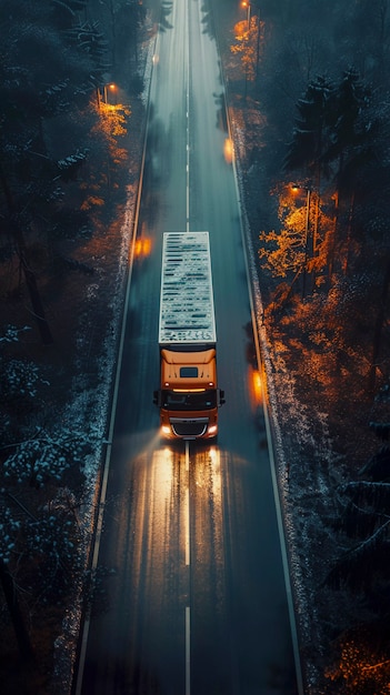 Operazione di camion e logistica al tramonto