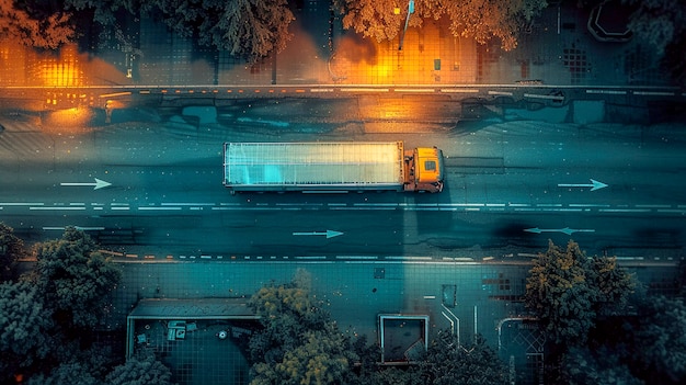 Operazione di camion e logistica al tramonto