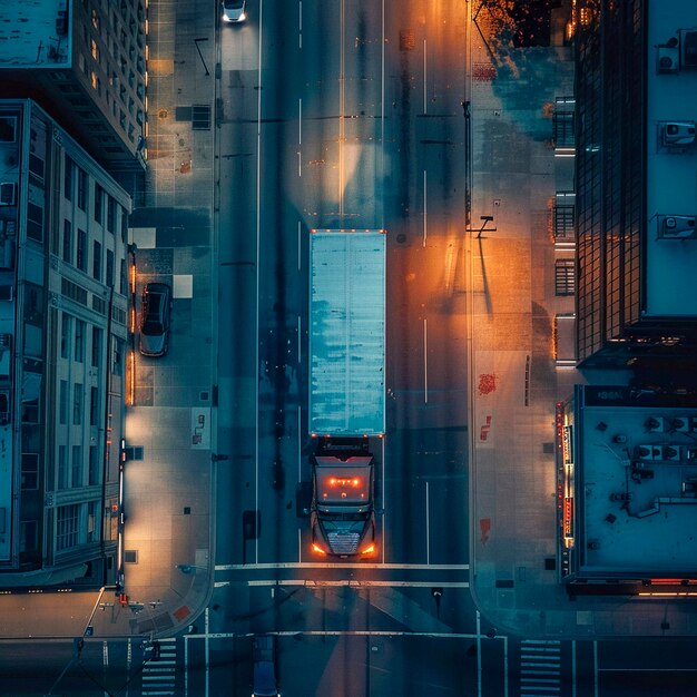 Operazione di camion e logistica al tramonto