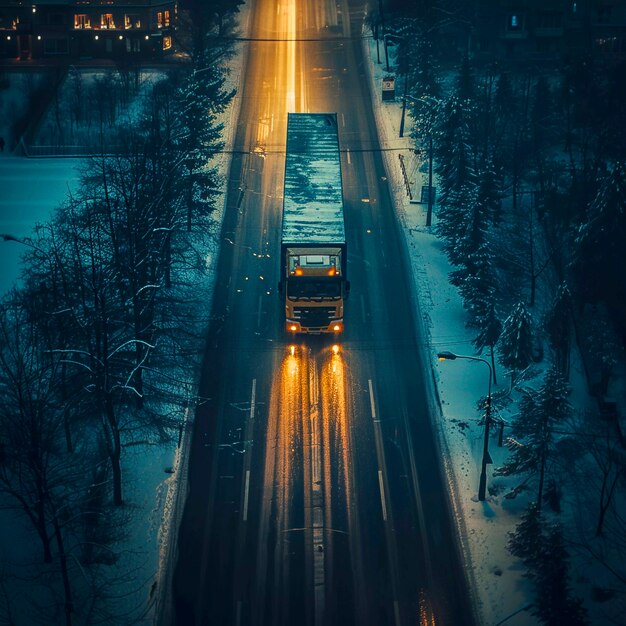 Operazione di camion e logistica al tramonto