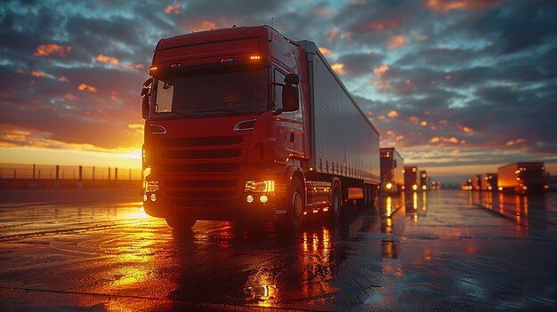 Operazioni di camion e logistica al tramonto