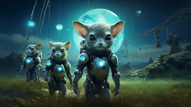 Opossum in stile futuristico che indossano vestiti