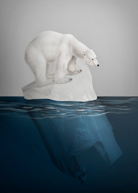 Orso polare in piedi sulla campagna di estinzione animale dell'iceberg in scioglimento