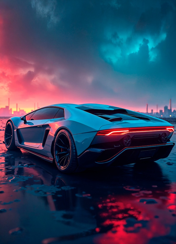 Foto gratuito paesaggio cittadino di lamborghini al tramonto
