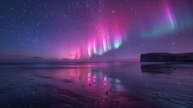 Paesaggio dell'Aurora boreale sopra il mare