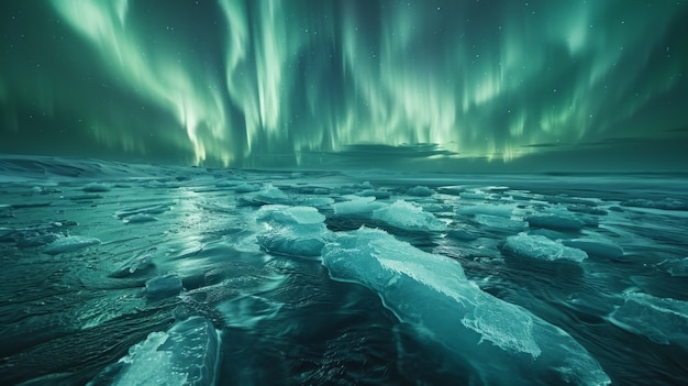 Paesaggio dell'Aurora boreale sopra il mare