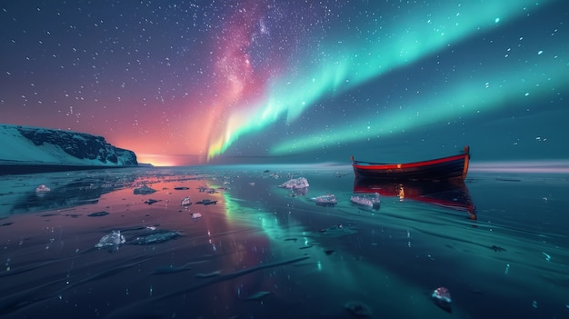 Paesaggio dell'Aurora boreale sopra il mare