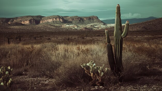 Paesaggio desertico con specie di cactus e piante