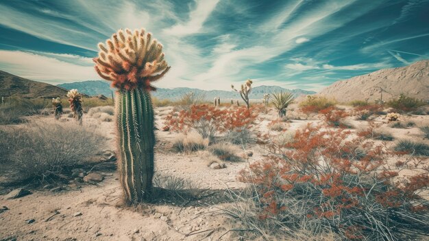 Paesaggio desertico con specie di cactus e piante