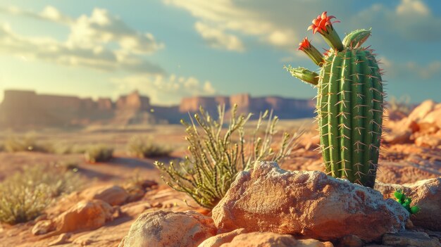 Paesaggio desertico con specie di cactus e piante