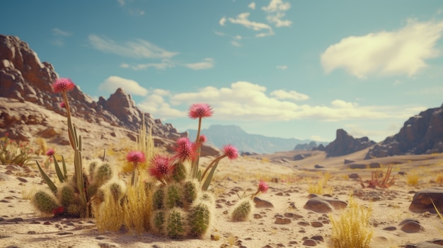 Paesaggio desertico con specie di cactus e piante