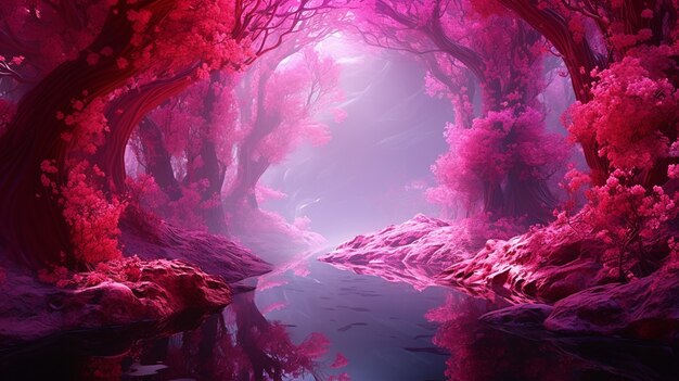 Paesaggio di fantasia natura magenta