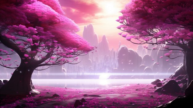 Paesaggio di fantasia natura magenta