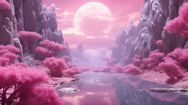 Paesaggio di fantasia natura magenta