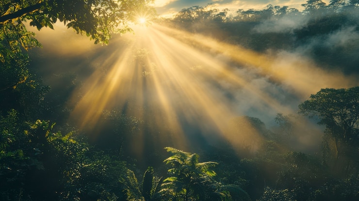Foto gratuito paesaggio di foresta nuvolosa