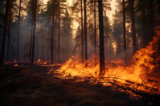 Paesaggio di incendi boschivi estremi