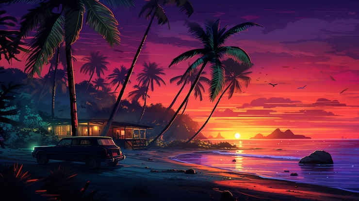 Foto gratuito paesaggio di isole tropicali dei cartoni animati