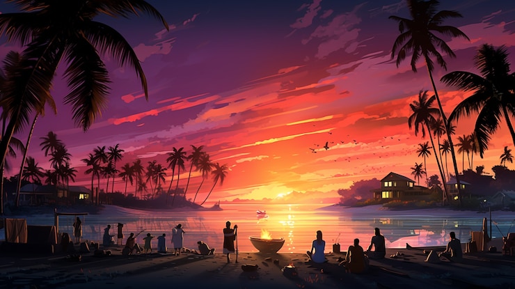 Foto gratuito paesaggio di isole tropicali dei cartoni animati