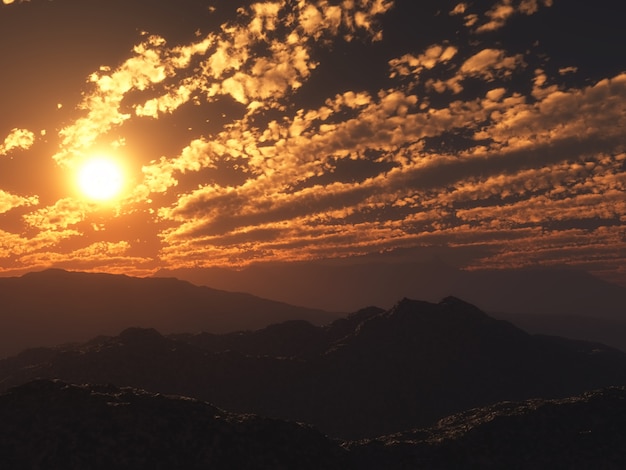 Paesaggio di montagna tramonto 3D