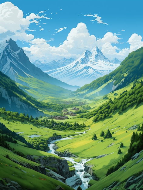 Paesaggio di montagne in stile anime