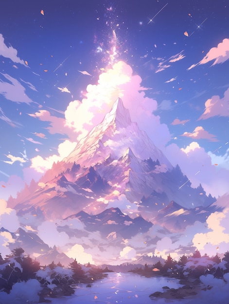 Paesaggio di montagne in stile anime
